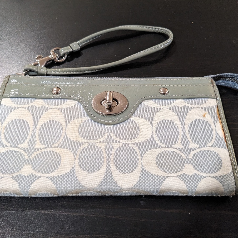 Y2K Coach Signature Blue Wallet Wristlet